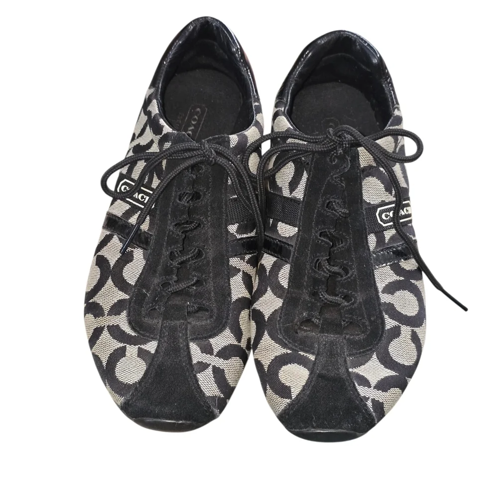 COACH Kathleen Black Signature Canvas Lace-Up Sneaker Shoe Size 7